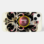 COQUES Case-Mate iPhone ART DÉCO BEAUTÉ MODE ROSE ROSE MONOGRAMME EN PIERR (Verso (horizontal))