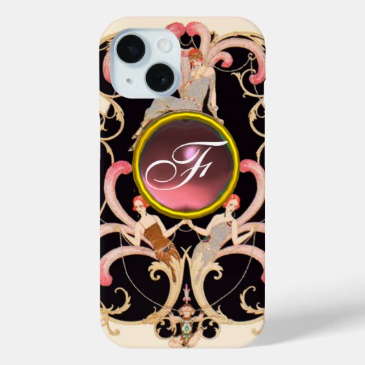 COQUES Case-Mate iPhone ART DÉCO BEAUTÉ MODE ROSE ROSE MONOGRAMME EN PIERR (Verso)