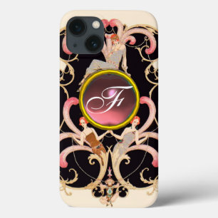 iPhone 13 COQUE ART DÉCO BEAUTÉ MODE ROSE ROSE MONOGRAMME EN PIERR