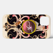 COQUES Case-Mate iPhone ART DÉCO BEAUTÉ MODE ROSE ROSE MONOGRAMME EN PIERR (Verso (horizontal))