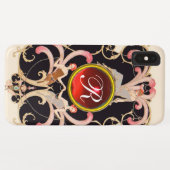 COQUES Case-Mate iPhone ART DÉCO BEAUTÉ MODE ROUGE RUBY GEMSTONE MONOGRAMM (Dos (Horizontal))