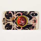 COQUES Case-Mate iPhone ART DÉCO BEAUTÉ MODE ROUGE RUBY GEMSTONE MONOGRAMM (Dos (Horizontal))