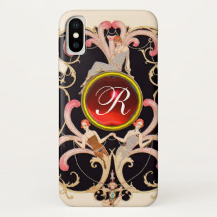 COQUE iPhone X   ART DÉCO BEAUTÉ MODE ROUGE RUBY GEMSTONE MONOGRAMM