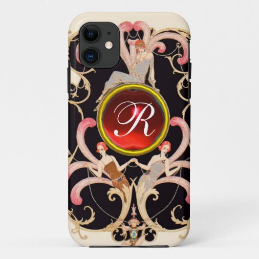 COQUES Case-Mate iPhone ART DÉCO BEAUTÉ MODE ROUGE RUBY GEMSTONE MONOGRAMM (Dos)