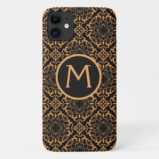 Coques Case-Mate iPhone Art Déco Damassé Noir et Or (Dos)