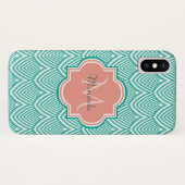 Coques Case-Mate iPhone Art Déco Écailles de Poisson Vert Turquoise Monogr (Dos (Horizontal))