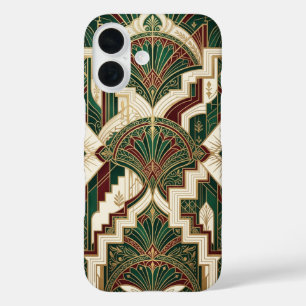 Coques iPhone 16 Art Déco Émeraude et Or Motif Géométrique
