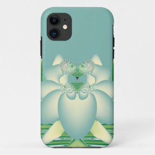 Coque iPhone 11 Art Déco Fleur de Lotus Fractale Menthe
