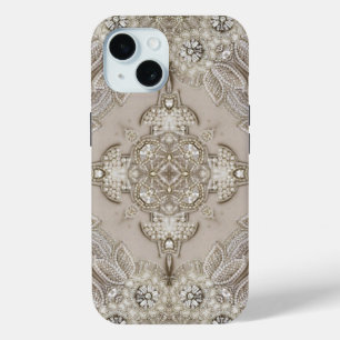 Coque Pour iPhone 15 Art Déco Glamour Vintage Mode Gris Beige