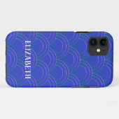 Coques Case-Mate iPhone Art Déco Gold Blue Nom personnalisé (Dos (Horizontal))