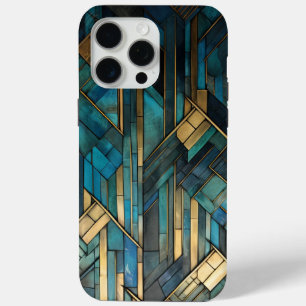Coque iPhone 15 Pro Max Art Déco Inspiré Turquoise Gold Turquoise Protecti