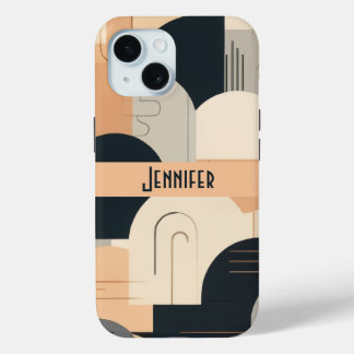 Coque Pour iPhone 15 Art Deco Inspired Design in Peach & Black