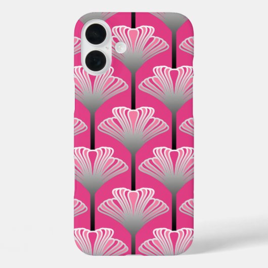 Coques Case-Mate iPhone Art déco Lily, Fuchsia rose et gris argenté (Verso)