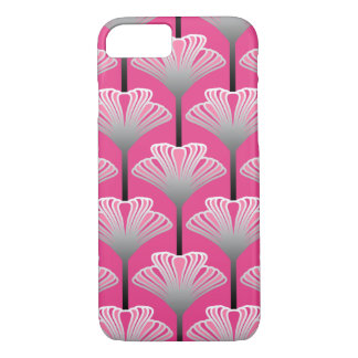 Coque iPhone 8/7 Art déco Lily, Fuchsia rose et gris argenté