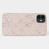 Coques Case-Mate iPhone Art Déco Motif géométrique or et rose vif (Dos (Horizontal))
