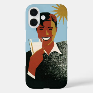 Coques iPhone 16 Art Déco vintage, Homme avec Cocktail au soleil