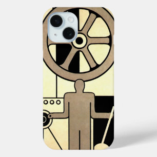 Coque Pour iPhone 15 Art Déco vintage roue d'affaires et travailleur de