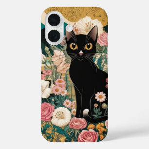 Coques iPhone 16 Art décoratif de chat noir dans le style de Gustav