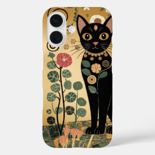 Coques iPhone 16 Art décoratif de chat noir dans le style de Gustav