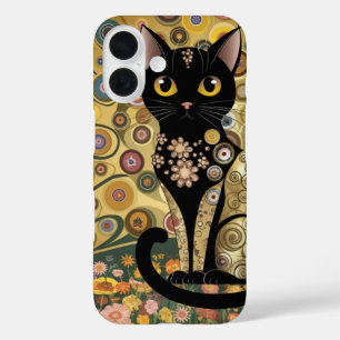 Coques iPhone 16 Art décoratif de chat noir dans le style de Gustav