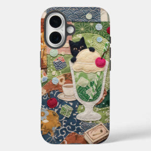 Coques iPhone 16 Art du chat en patchwork japonais