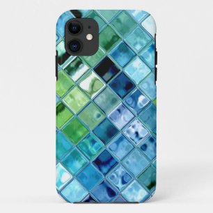 Coques Pour iPhone Art en verre turquoise de tuile de mosaïque