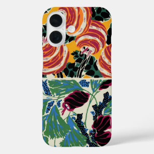 Coques iPhone 16 Art floral abstrait magenta et orange vibrant