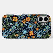 Coques Case-Mate iPhone Art floral complexe : Fleurs bleues et orange (Verso (horizontal))