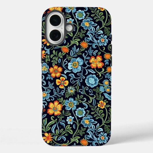 Coques Case-Mate iPhone Art floral complexe : Fleurs bleues et orange (Verso)
