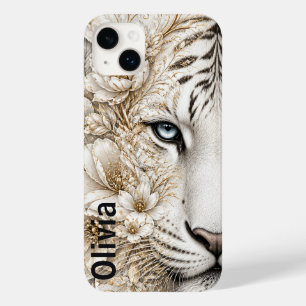 Coque Pour iPhone 14 Plus Art floral du tigre blanc aux yeux bleus