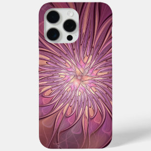 Coque iPhone 15 Pro Max Art floral fractal moderne abstrait Couleurs de ba