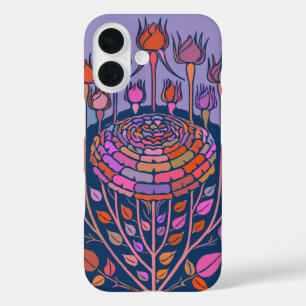 Coques iPhone 16 Art floral Vintage coloré en violet et bleu