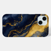 Coques Case-Mate iPhone Art fluide abstrait marbre luxe navy or (Verso (horizontal))