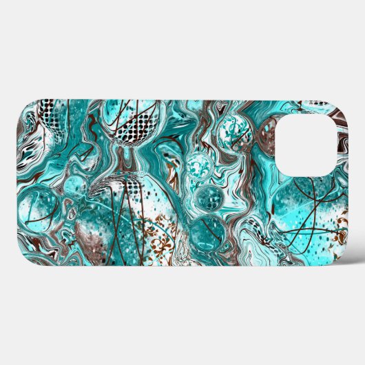 Coques Case-Mate iPhone Art fluide en marbre turquoise et noir (Verso (horizontal))