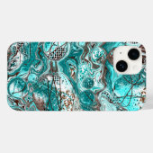 Coques Case-Mate iPhone Art fluide en marbre turquoise et noir (Verso (horizontal))