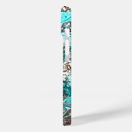 Coques Case-Mate iPhone Art fluide en marbre turquoise et noir (Verso / Gauche)