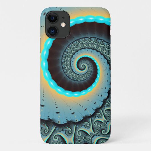 Coques Case-Mate iPhone Art fractal abstrait bleu turquoise orange Spirale (Dos)