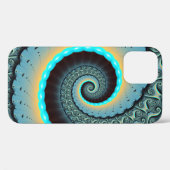 Coques Case-Mate iPhone Art fractal abstrait bleu turquoise orange Spirale (Verso (horizontal))