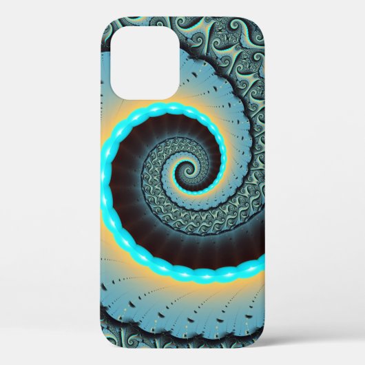 Coques Case-Mate iPhone Art fractal abstrait bleu turquoise orange Spirale (Verso)