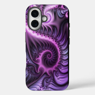 Coques iPhone 16 Art fractal abstrait vibrant rose violet en spiral