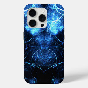 Coque iPhone 15 Pro Art fractal d'énergie de la nébuleuse bleue