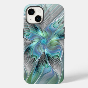 Coque Pour iPhone 14 Art fractal fantaisie papillon bleu vert abstrait