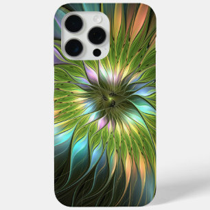 Coque iPhone 15 Pro Max Art Fractal Fleur Imaginaire Coloré Lumineux
