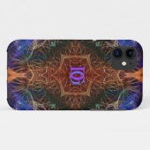 Coques Case-Mate iPhone Art fractal Indigo-Earth Monogramme personnalisé (Dos (Horizontal))