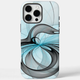 Coques iPhone 16 Pro Max Art fractal moderne gris anthracite abstrait bleu