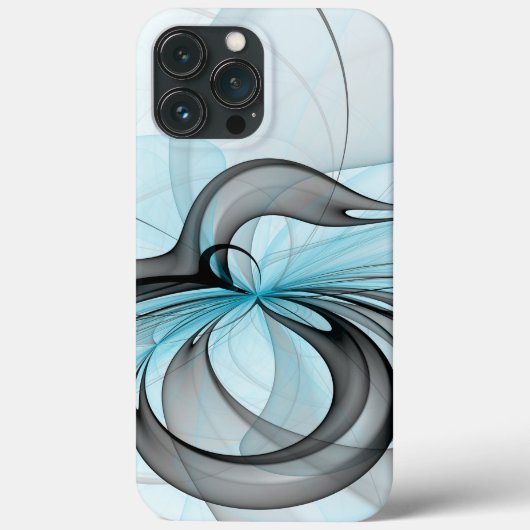 Coques Case-Mate iPhone Art fractal moderne gris anthracite abstrait bleu (Verso)