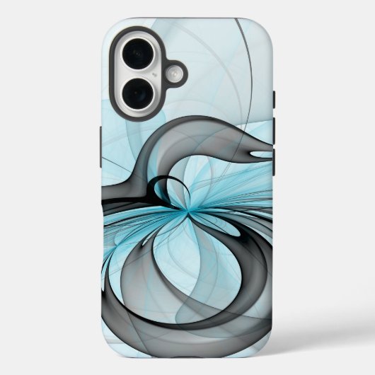 Coques Case-Mate iPhone Art fractal moderne gris anthracite abstrait bleu (Verso)