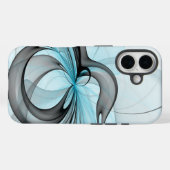 Coques Case-Mate iPhone Art fractal moderne gris anthracite abstrait bleu (Verso (horizontal))