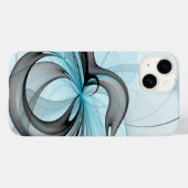 Coques Case-Mate iPhone Art fractal moderne gris anthracite abstrait bleu (Verso (horizontal))