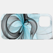 Coques Case-Mate iPhone Art fractal moderne gris anthracite abstrait bleu (Verso (horizontal))
